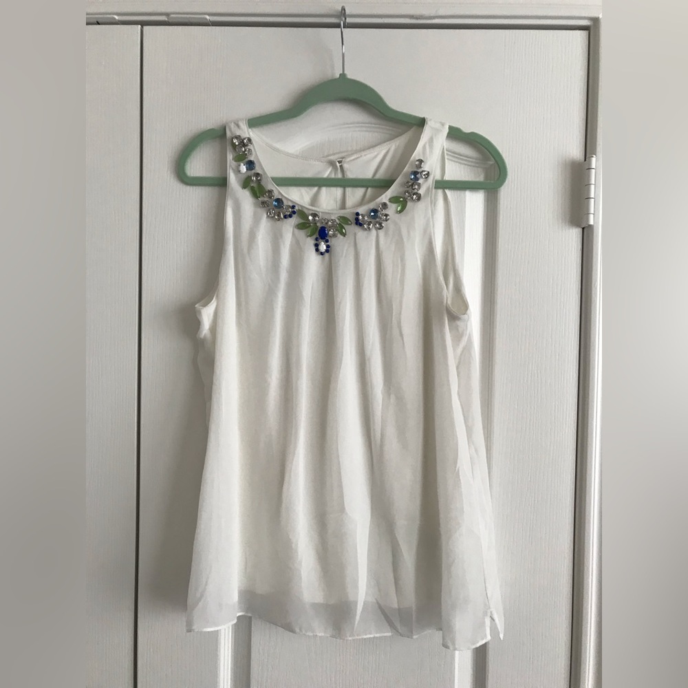 White House Black Market Sheer Beaded Tank Size M